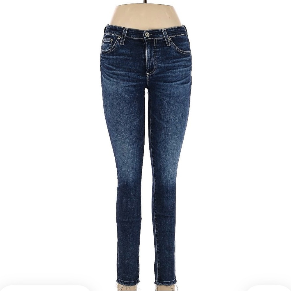 AG Adriano Goldschmied The Legging Ankle Jeans Size 26R Dark Wash Distressed Hem